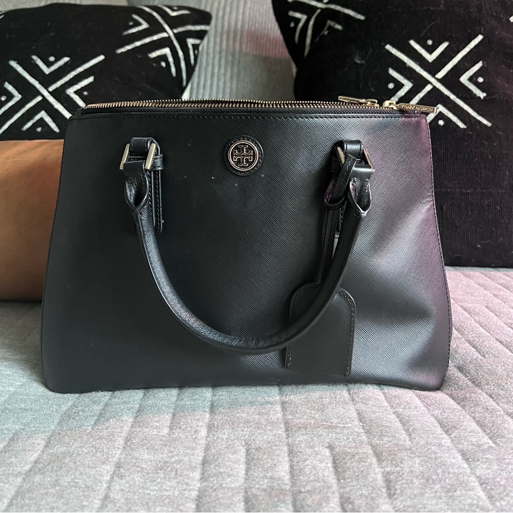 Tory Burch Robinson Double Zip Black Bag